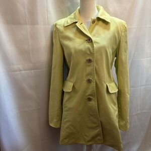 Ann Taylor Chartreuse Green Button Up Jacket Mid Length Sz M Pink Lining Descrip
